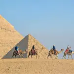 Camels resting in front of the Great Pyramids of Giza included in our Egypt Vacation Packages