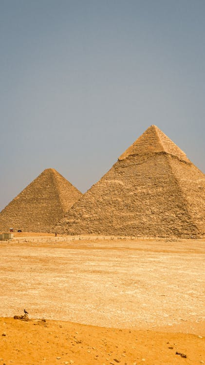 Scenic view of the Great Pyramids of Giza rising above the desert sands in Cairo Egypt